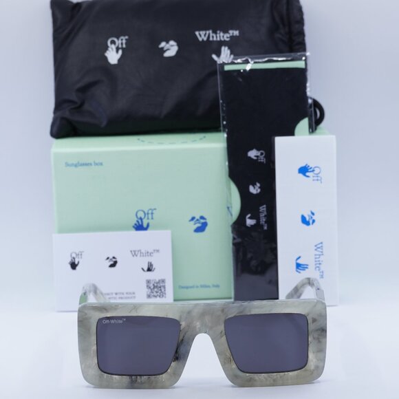 Off-White OERI060 AF LEONARDO 0807 Square Sunglasses – Marble/Dark Grey - Picture 4 of 12